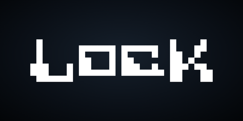黒に近い紺の地に、白い MICR 書体で「LOCK」と書いたもの