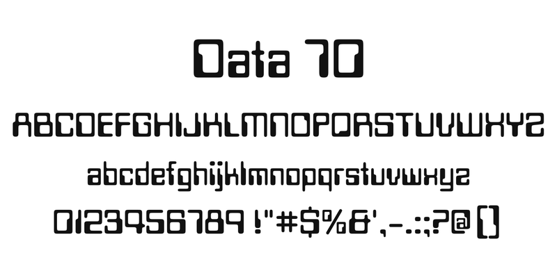 Data 70 の書体見本。書体名「Data 70」、A〜Z、a〜z、0〜9、記号