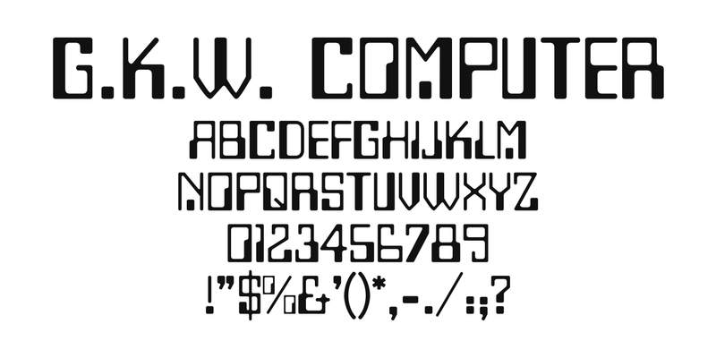 G.K.W. Computer の書体見本。書体名「G.K.W. Computer」、A〜Z、0〜9、記号