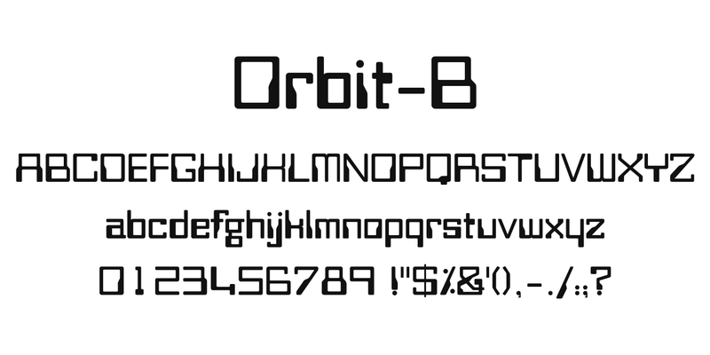 Orbit-B の書体見本。書体名「Orbit-B」、A〜Z、a〜z、0〜9、記号