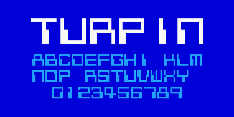 青い地に、ターピンのゲームのフォントで、白く大きく「TURPIN」、水色で A〜Z（J・Q・Z は空き）と 0〜9