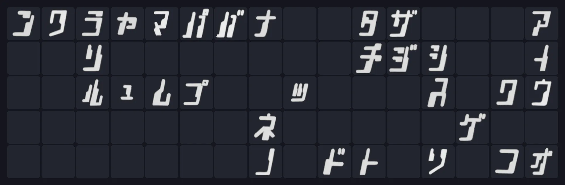 サブタイトルのカタカナの50音表