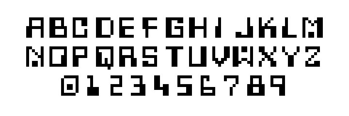 白地に黒い 8×8 のドットの文字で A〜Z、0〜9